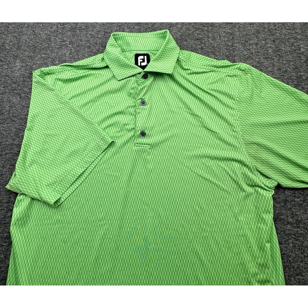 FootJoy Polo Mens Sz M Green AOP Geometric Performance Stretch Golf Short Sleeve